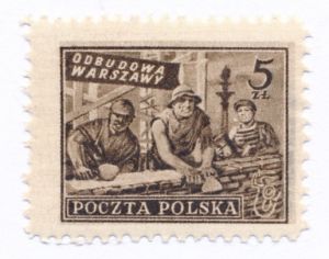 0513 a ciemnobrązowy papier średni jednolity ZL 12¾:11½ gwarancja czysty** Odbudowa Warszawy