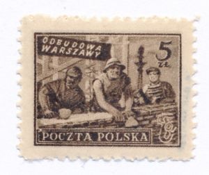 0513 a ciemnobrązowy papier średni jednolity ZL 11¼:12 gwarancja czysty** Odbudowa Warszawy